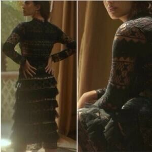 NWT Anthropologie Forever That Girl Black Lace Ruffle Long Sleeve Midi Dress XS